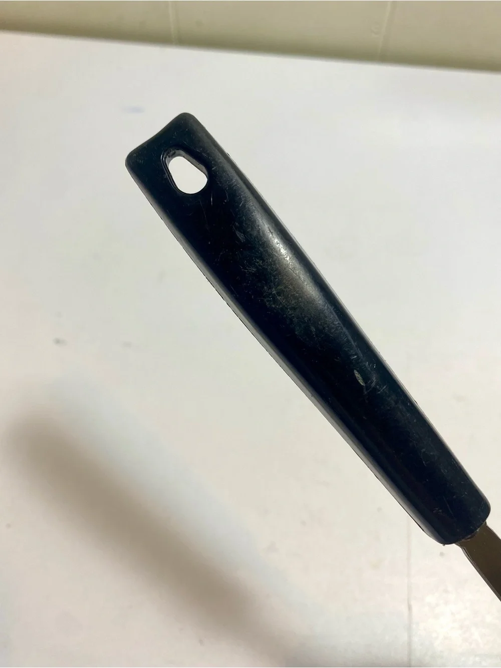 Vintage EKCO USA Keyhole Slotted Serving Spoon Black Textured Handle